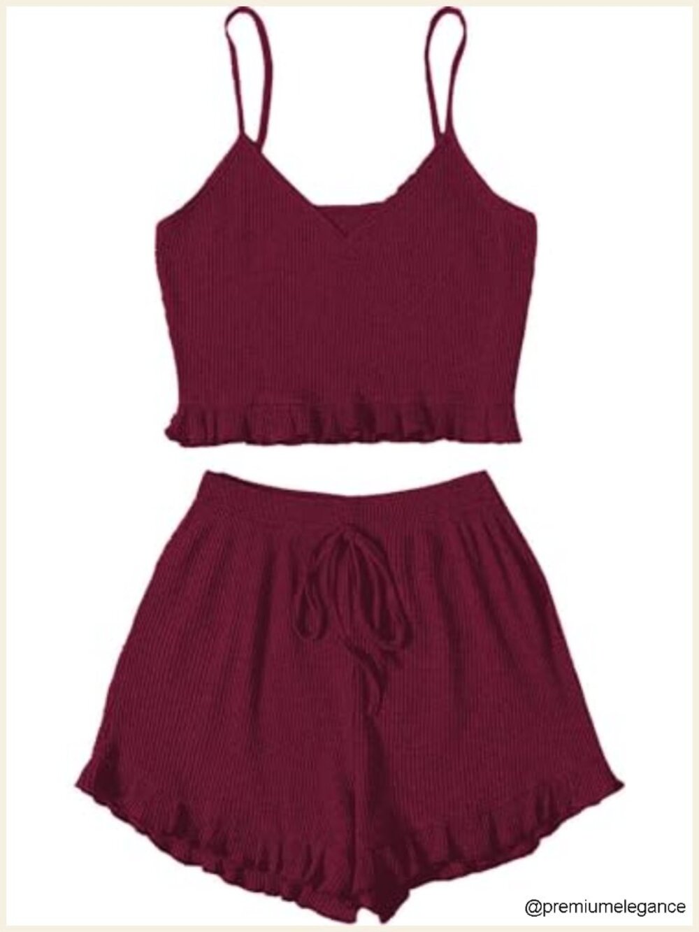 2 Piece Pajama Set V-Neck Cami and Shorts Ruffle Trim Sleeveless